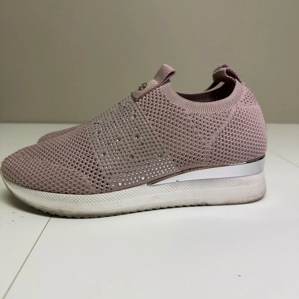 Carvela Jeo Embellish Knit Slip On Sneaker Pink Rhinestone Platform W Sz 39 8.5‎